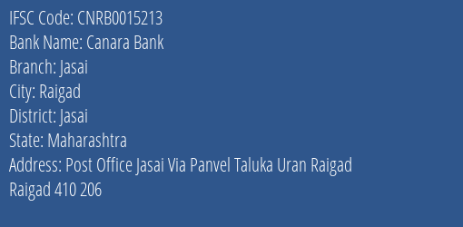 Canara Bank Jasai Branch Jasai IFSC Code CNRB0015213