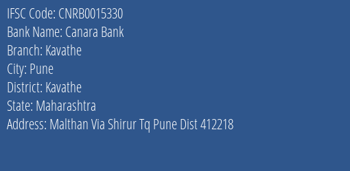 Canara Bank Kavathe Branch Kavathe IFSC Code CNRB0015330