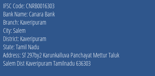 Canara Bank Kaveripuram Branch Kaveripuram IFSC Code CNRB0016303