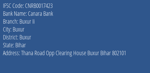 Canara Bank Buxur Ii Branch Buxur IFSC Code CNRB0017423