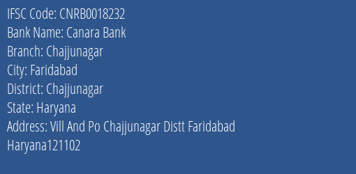 Canara Bank Chajjunagar Branch Chajjunagar IFSC Code CNRB0018232