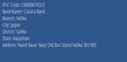 Canara Bank Vatika Branch Vatika IFSC Code CNRB0018323
