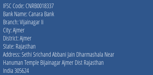 Canara Bank Vijainagar Ii Branch IFSC Code