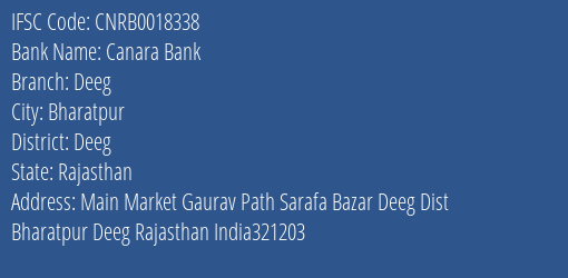 Canara Bank Deeg Branch Deeg IFSC Code CNRB0018338