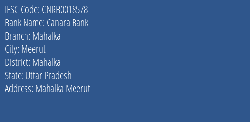 Canara Bank Mahalka Branch Mahalka IFSC Code CNRB0018578