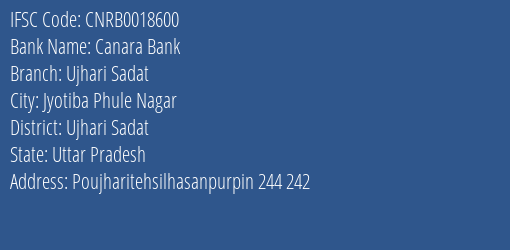 Canara Bank Ujhari Sadat Branch Ujhari Sadat IFSC Code CNRB0018600