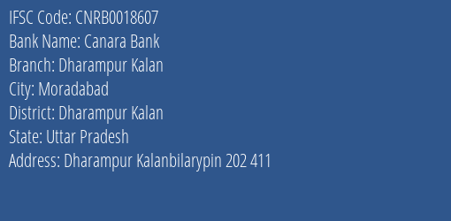 Canara Bank Dharampur Kalan Branch Dharampur Kalan IFSC Code CNRB0018607