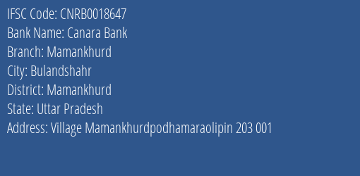 Canara Bank Mamankhurd Branch Mamankhurd IFSC Code CNRB0018647