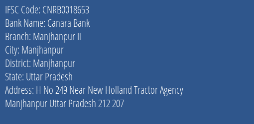 Canara Bank Manjhanpur Ii Branch Manjhanpur IFSC Code CNRB0018653