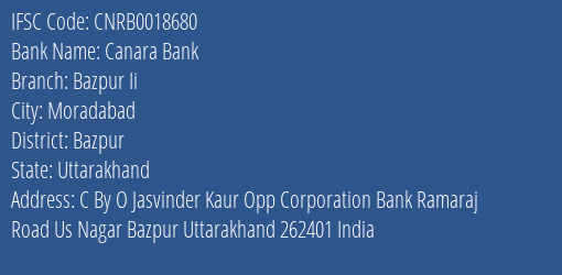 Canara Bank Bazpur Ii Branch Bazpur IFSC Code CNRB0018680