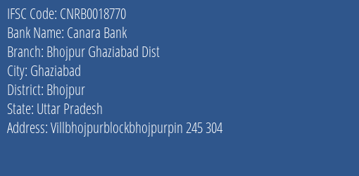 Canara Bank Bhojpur Ghaziabad Dist Branch Bhojpur IFSC Code CNRB0018770