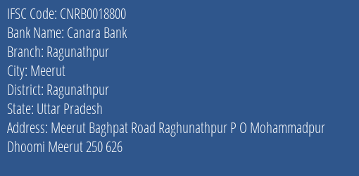 Canara Bank Ragunathpur Branch Ragunathpur IFSC Code CNRB0018800