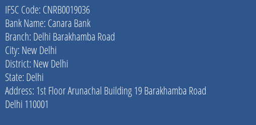 Canara Bank Delhi Barakhamba Road Branch IFSC Code
