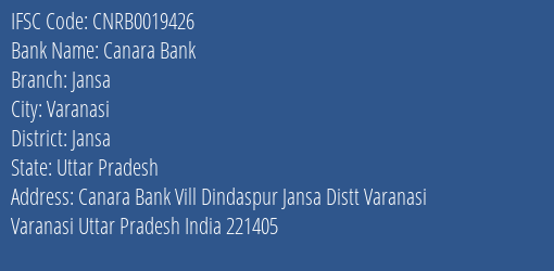 Canara Bank Jansa Branch Jansa IFSC Code CNRB0019426