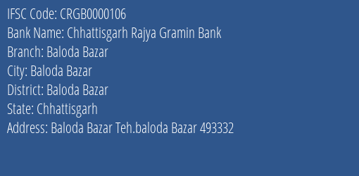 Chhattisgarh Rajya Gramin Bank Baloda Bazar Branch Baloda Bazar IFSC Code CRGB0000106