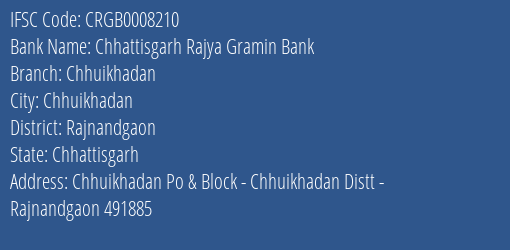Chhattisgarh Rajya Gramin Bank Chhuikhadan Branch, Branch Code 008210 & IFSC Code Crgb0008210