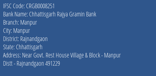Chhattisgarh Rajya Gramin Bank Manpur Branch Rajnandgaon IFSC Code CRGB0008251