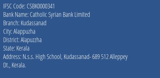 Catholic Syrian Bank Limited Kudassanad Branch, Branch Code 000341 & IFSC Code CSBK0000341
