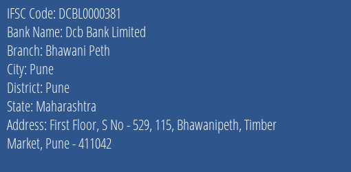 Dcb Bank Limited Bhawani Peth Branch IFSC Code