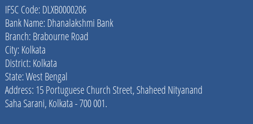Dhanalakshmi Bank Brabourne Road Branch Kolkata IFSC Code DLXB0000206
