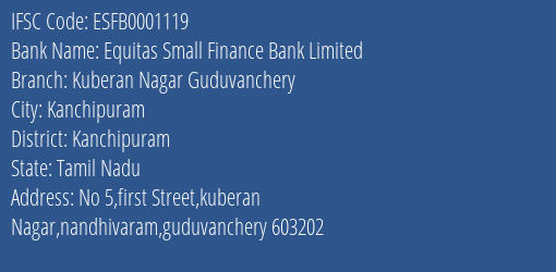 Equitas Small Finance Bank Limited Kuberan Nagar Guduvanchery Branch IFSC Code