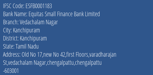 Equitas Small Finance Bank Limited Vedachalam Nagar Branch IFSC Code