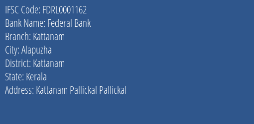 Federal Bank Kattanam Branch Kattanam IFSC Code FDRL0001162