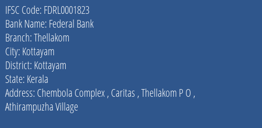 Federal Bank Thellakom Branch IFSC Code