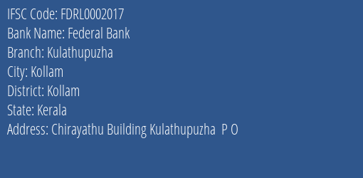 Federal Bank Kulathupuzha Branch IFSC Code