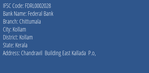 Federal Bank Chittumala Branch, Branch Code 002028 & IFSC Code FDRL0002028