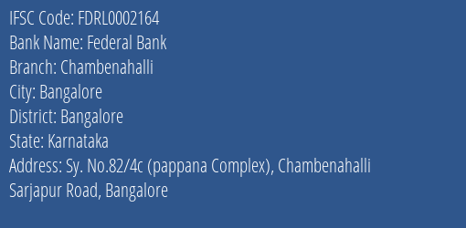 Federal Bank Chambenahalli Branch, Branch Code 002164 & IFSC Code Fdrl0002164