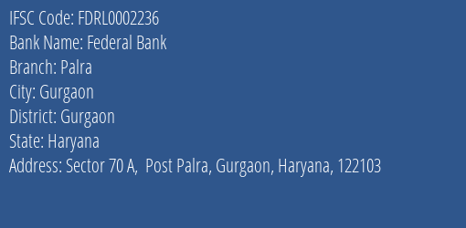 Federal Bank Palra Branch IFSC Code