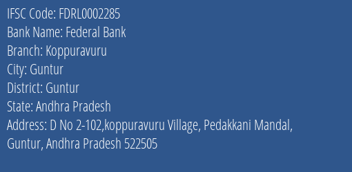 Federal Bank Koppuravuru Branch IFSC Code