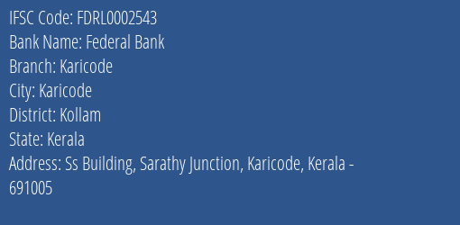 Federal Bank Karicode Branch IFSC Code
