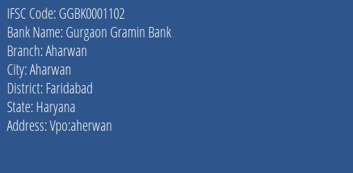 Gurgaon Gramin Bank Aharwan Branch, Branch Code 001102 & IFSC Code GGBK0001102