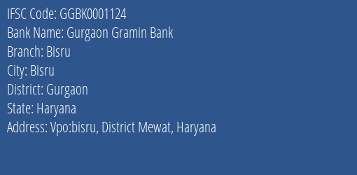 Gurgaon Gramin Bank Bisru Branch, Branch Code 001124 & IFSC Code GGBK0001124