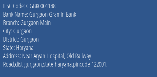 Gurgaon Gramin Bank Gurgaon Main, Gurgaon IFSC Code GGBK0001148
