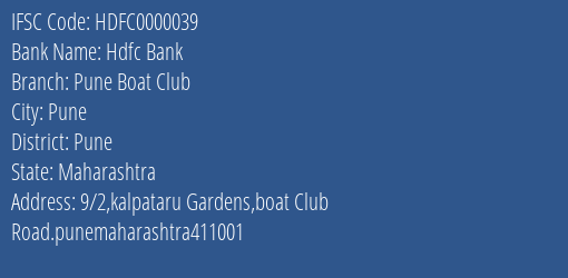 Hdfc Bank Pune Boat Club Branch IFSC Code