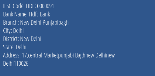 Hdfc Bank New Delhi Punjabibagh Branch, Branch Code 000091 & IFSC Code HDFC0000091