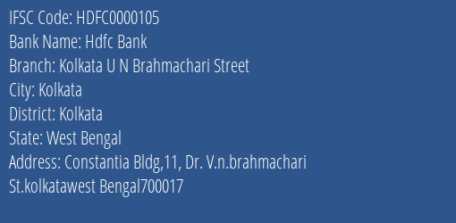 Hdfc Bank Kolkata U N Brahmachari Street Branch IFSC Code