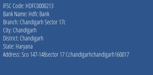 Hdfc Bank Chandigarh Sector 17c Branch Chandigarh IFSC Code HDFC0000213