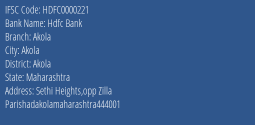Hdfc Bank Akola Branch, Branch Code 000221 & IFSC Code HDFC0000221