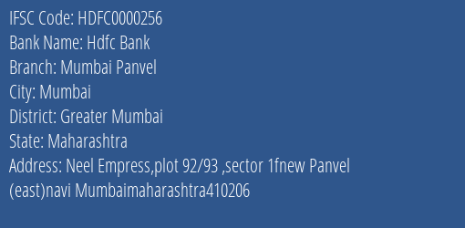 Hdfc Bank Mumbai Panvel Branch Greater Mumbai IFSC Code HDFC0000256