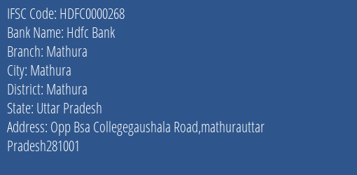 Hdfc Bank Mathura Branch Mathura IFSC Code HDFC0000268