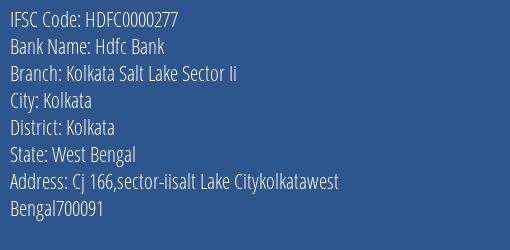 Hdfc Bank Kolkata Salt Lake Sector Ii Branch, Branch Code 000277 & IFSC Code HDFC0000277
