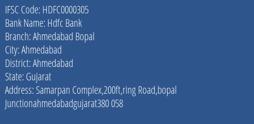 Hdfc Bank Ahmedabad Bopal Branch IFSC Code