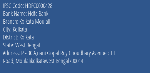Hdfc Bank Kolkata Moulali Branch Kolkata IFSC Code HDFC0000428