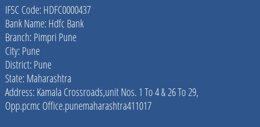 Hdfc Bank Pimpri Pune Branch, Branch Code 000437 & IFSC Code HDFC0000437