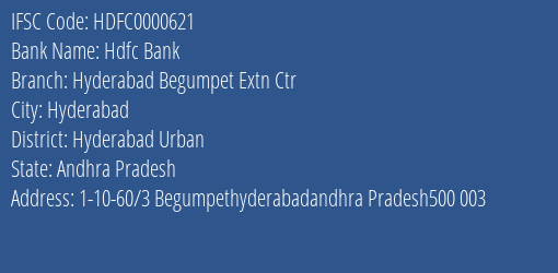 Hdfc Bank Hyderabad Begumpet Extn Ctr Branch, Branch Code 000621 & IFSC Code HDFC0000621