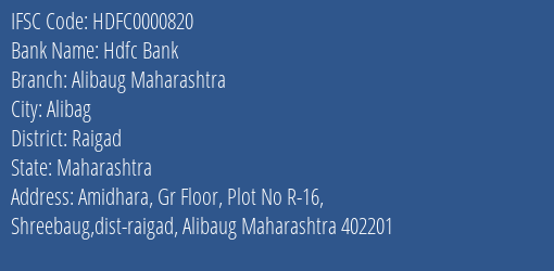 Hdfc Bank Alibaug Maharashtra Branch IFSC Code